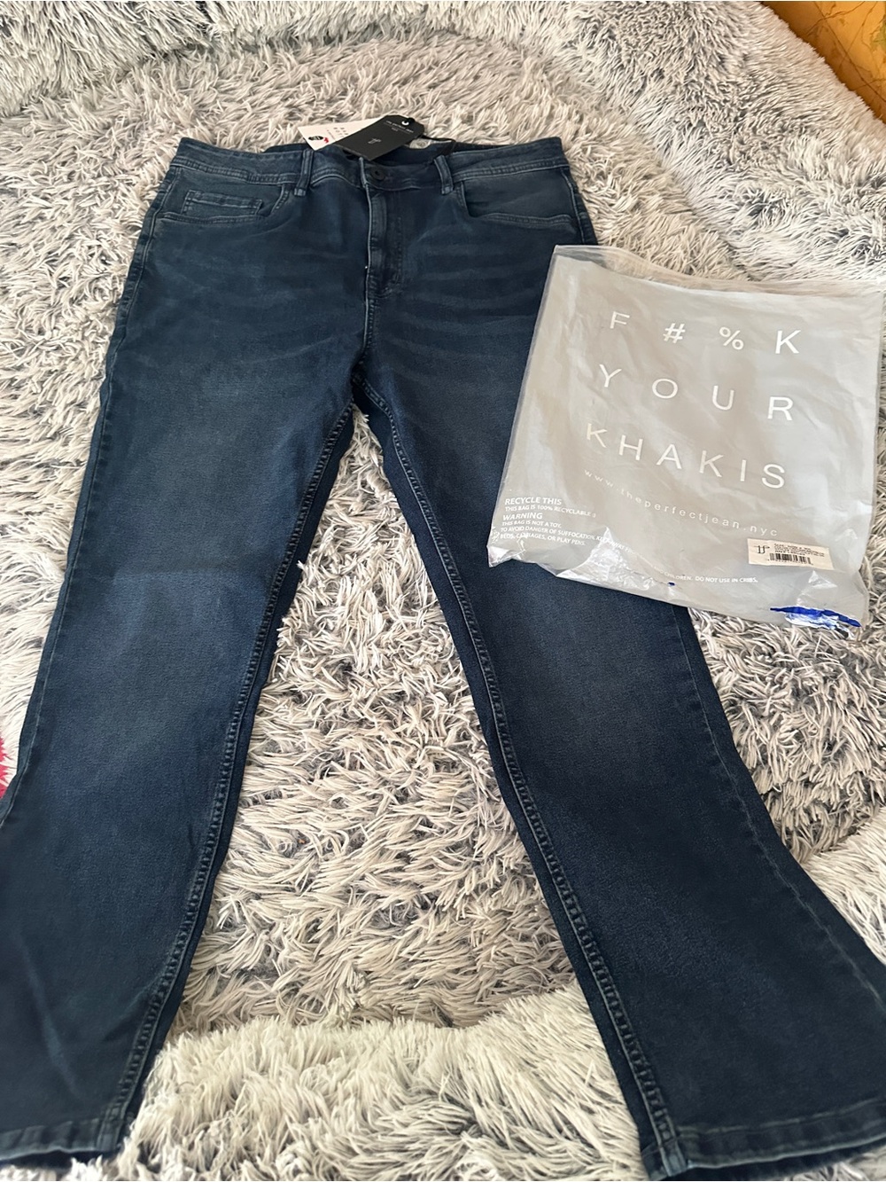 Men's Straight Leg Dark Blue Jeans - Unbranded